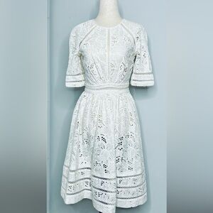Zimmermann Roamer Day Dress A-Line Knee Length Eyelet White size 0/XS